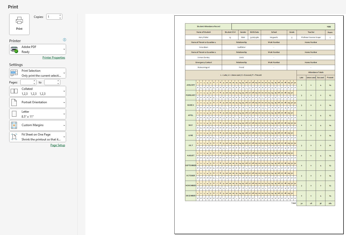 Excel Student Attendance Template