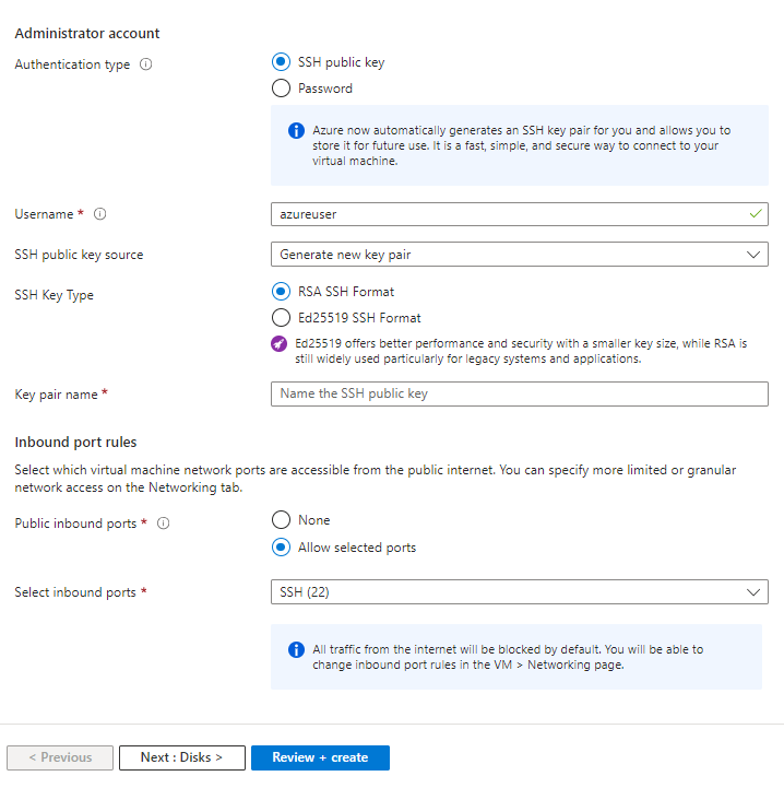 Review + Create Azure 