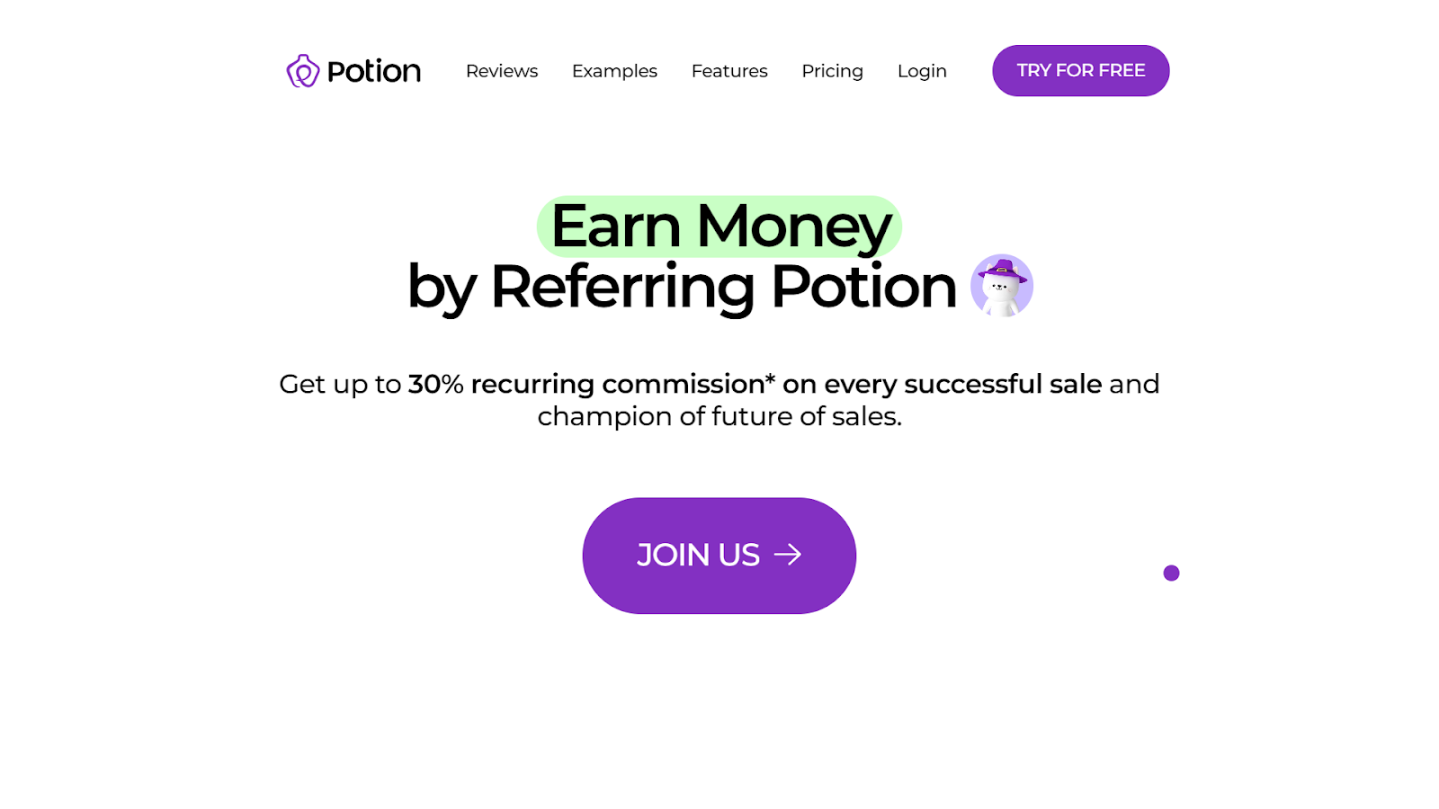 Screenshot from Potion affiliate program landing page.