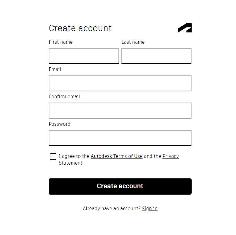 Create an Account page on Autodesk