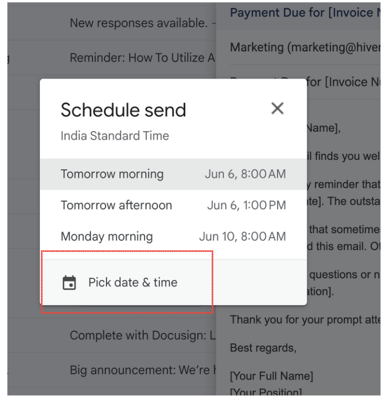 custom send options in Gmail