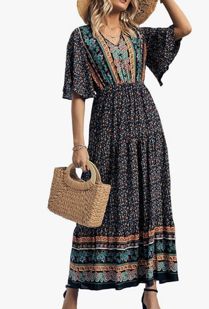 PRETTYGARDEN Robe d'été décontractée à imprimé floral bohème d'Amazon