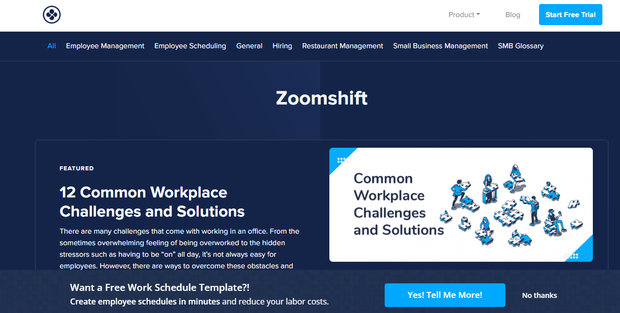 Homepage of Zoomshift - one of the best blogs for small businesses