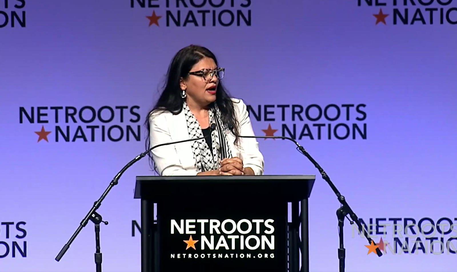 Image of Rashida addressing the Netroots Nation audience