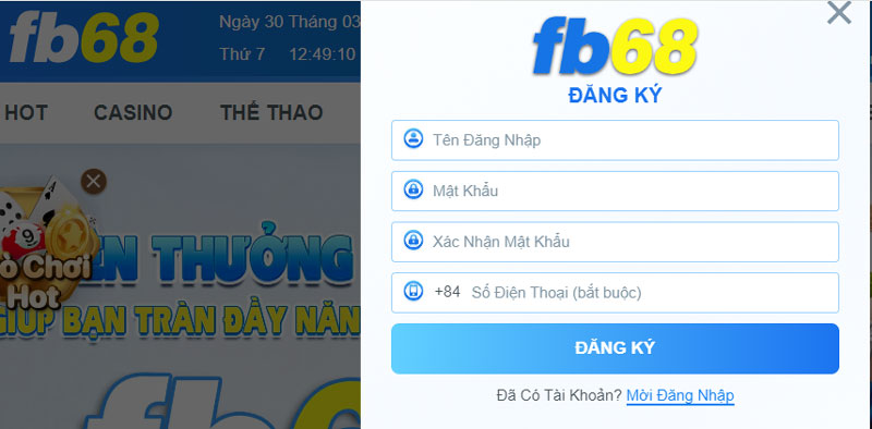 Hướng dẫn đăng ký Fb68 trên điện thoại