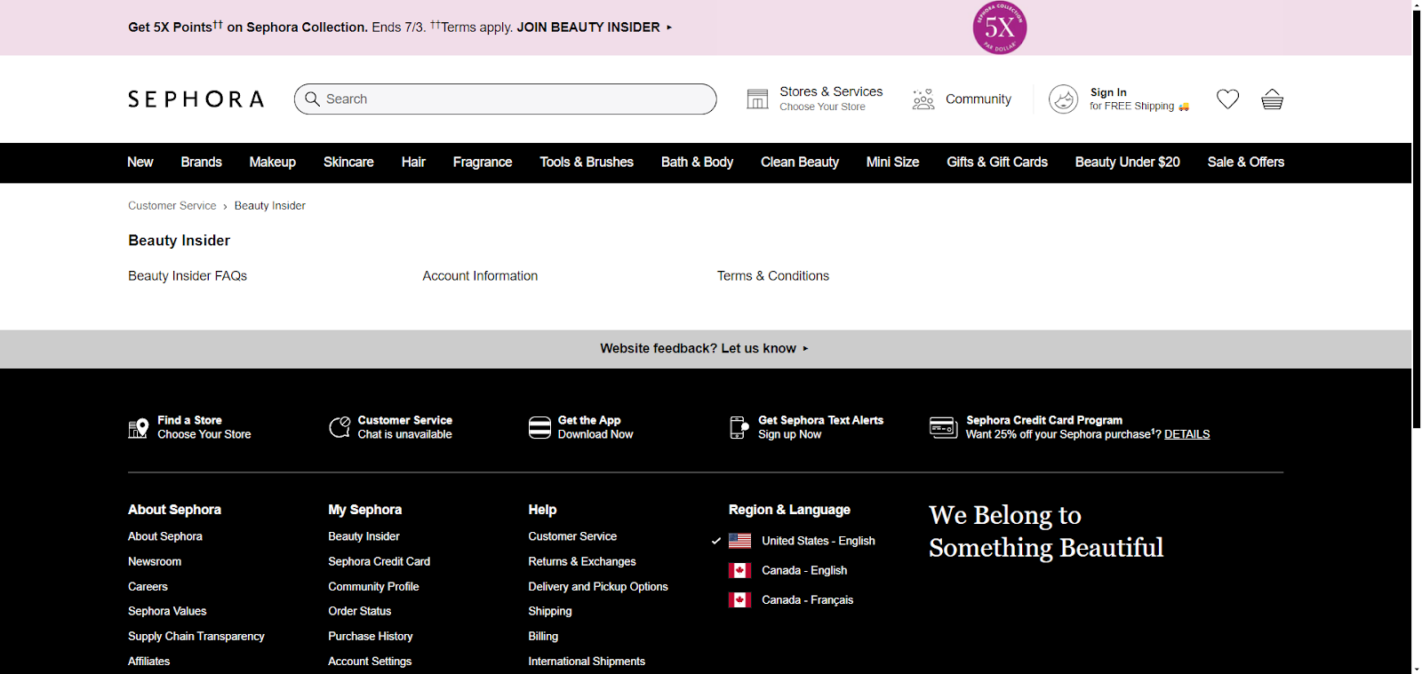 A screenshot of Sephora: Beauty Insider's website