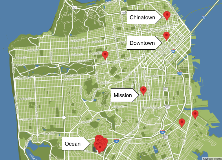 CCSF campuses on SF map