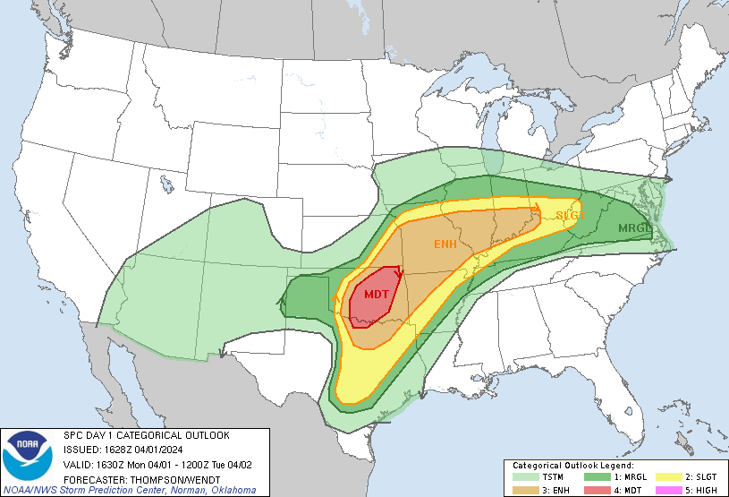 NOAA SPC severe weather outlook for April 2, 2024 