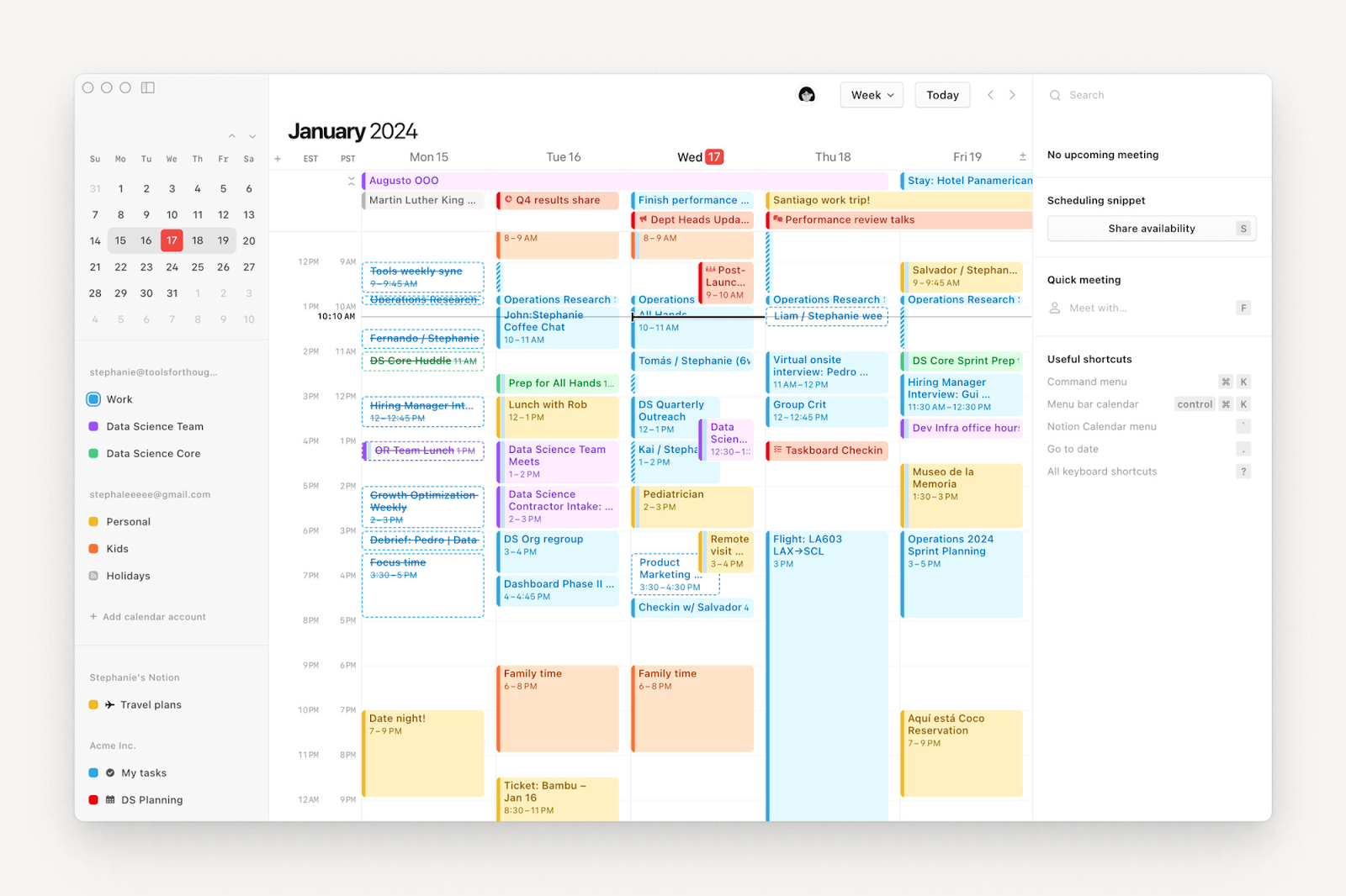 A sample color-coded calendar for planning. 