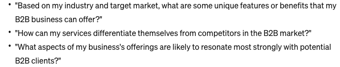 ChatGPT questions to identify your unique selling points