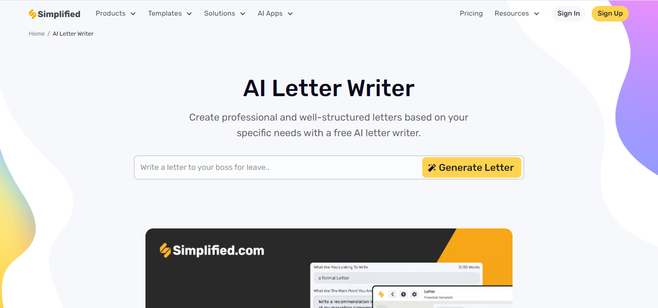 Simplified AI Letter Writer