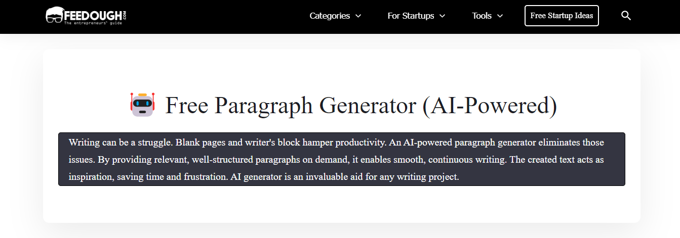 Feedough AI Paragraph Generator