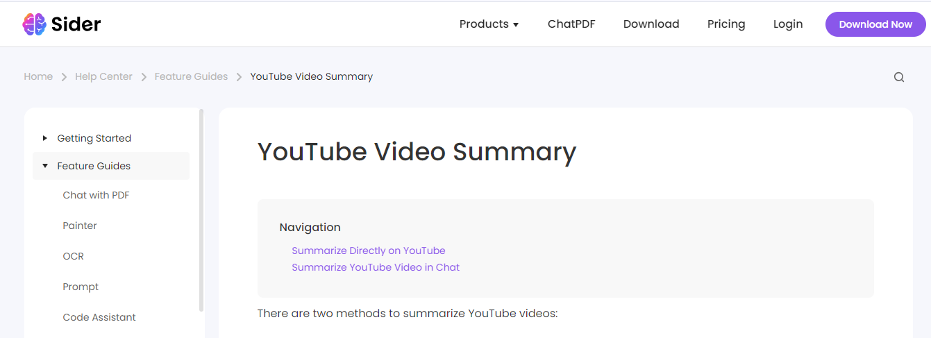Sider YouTube Summarizer