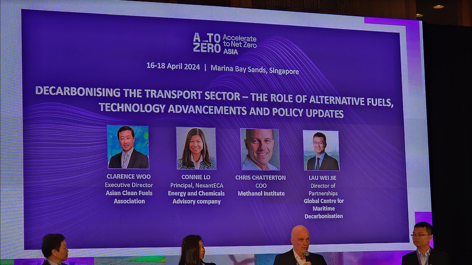 Panellists in the “Decarbonising the Transport Sector” at the AtoZero Conference in Singapore in April. Photo by Energy Tracker Asia