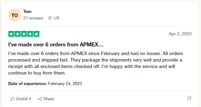 APMEX reviews and complaints on Trustpilot