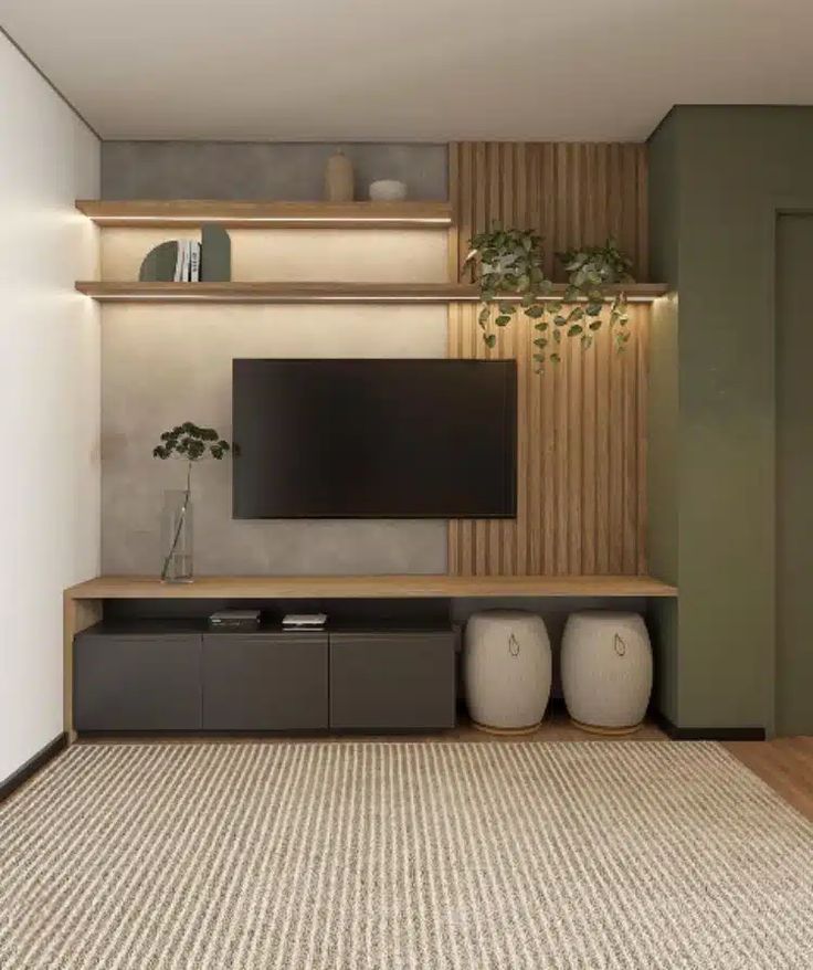 Elegant Wall-Mounted TV Unit with Push-to-Open Doors