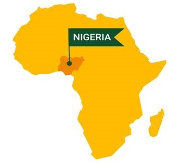 Map of Africa showing Nigeria 