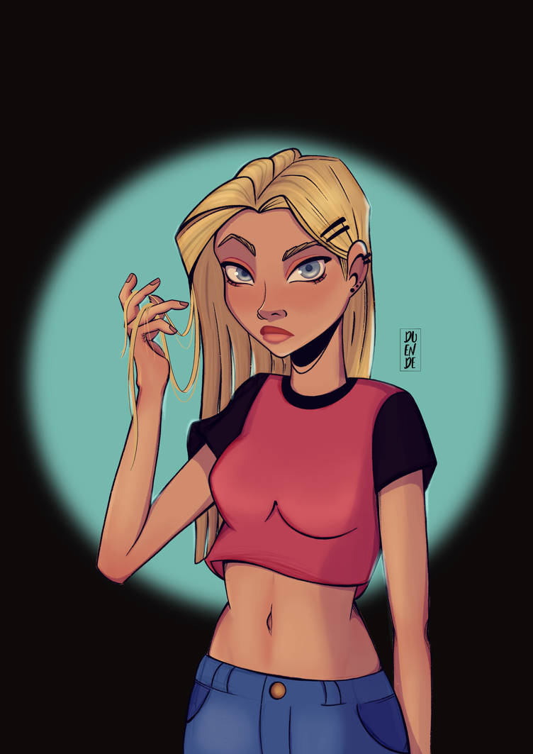 Attitude Girl DP of blonde hair and crop top
