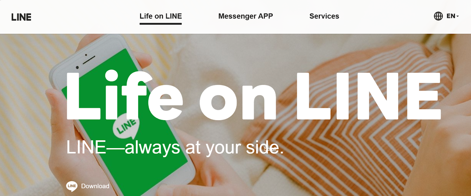Line website snapshot highlighting the services it offers.