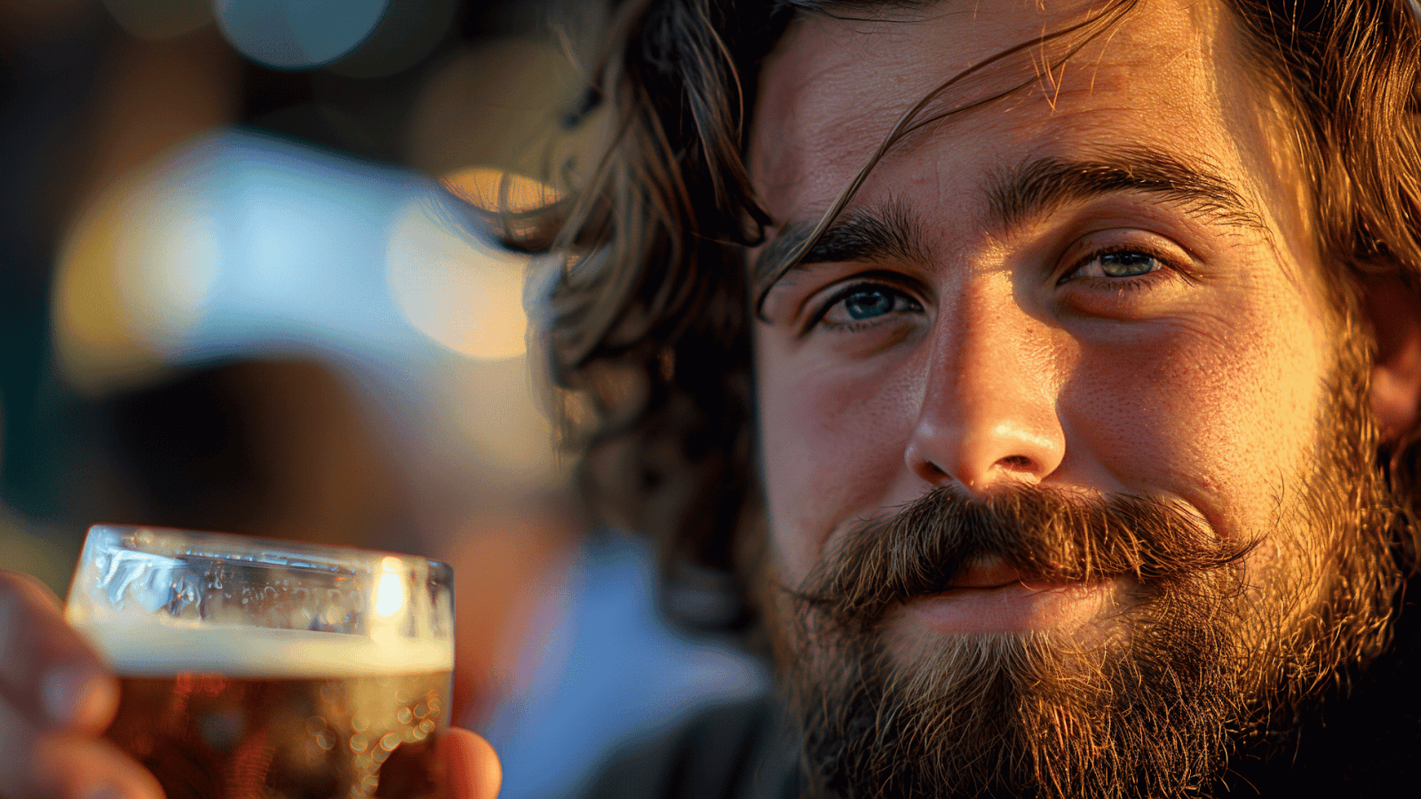 A man enjoying his beer at a festival in July