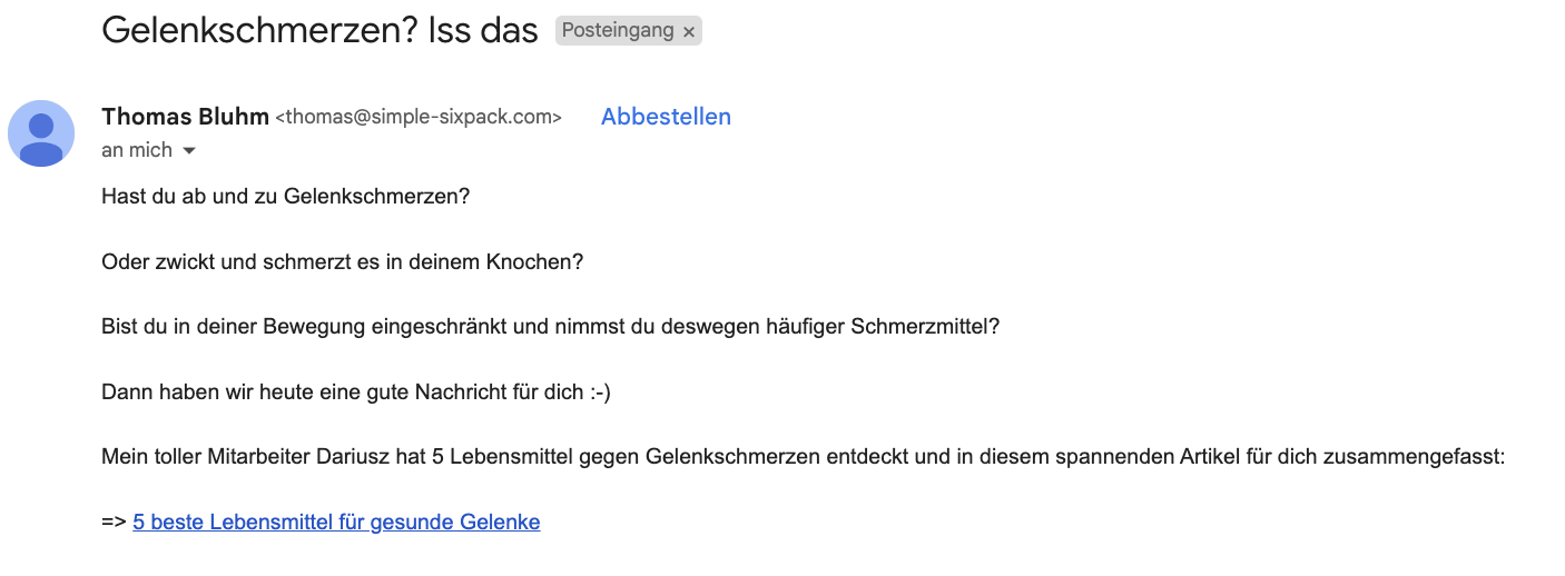 Eine E-Mail für ein Beispiel von Copywriting auf Deutsch
