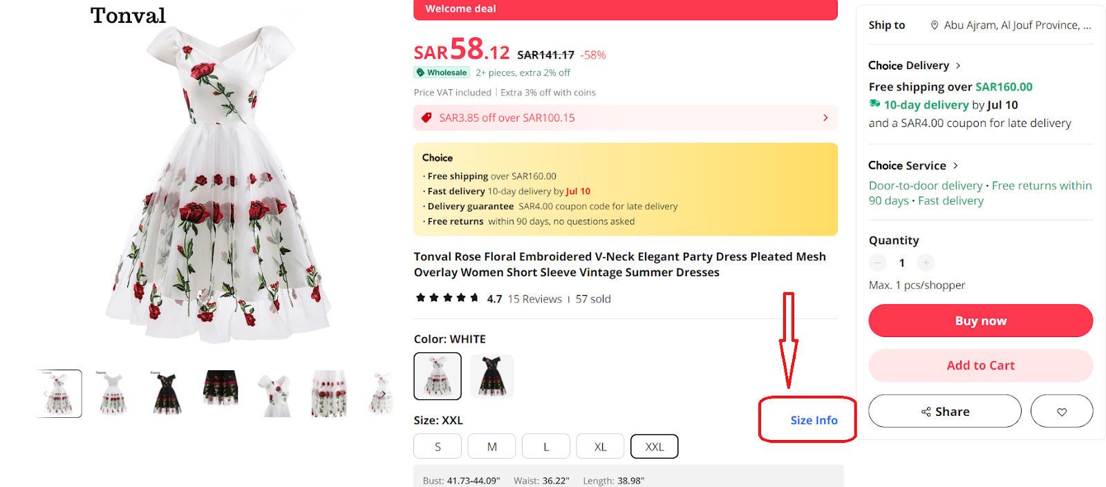 AliExpress dress sizes