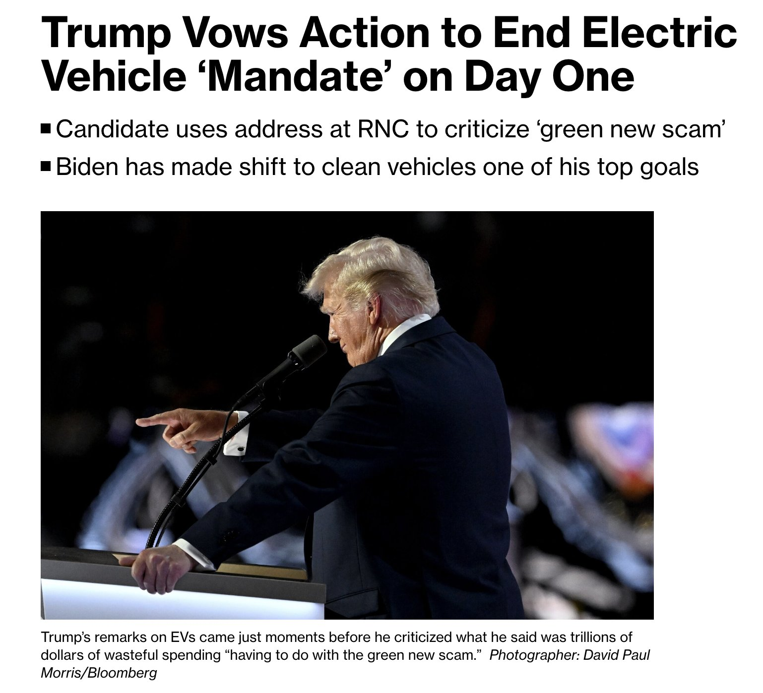 Trump is geen fan van elektrische auto's.