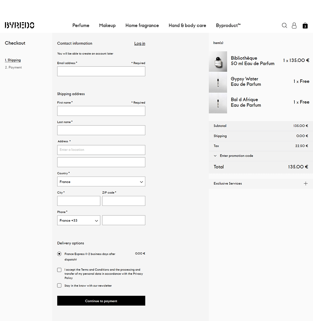 Byredo checkout page