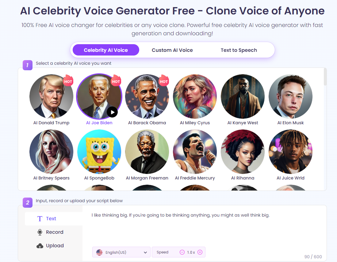 Vidnoz AI: 100% Free AI Voice Changer for Joe Biden & Other Presidents