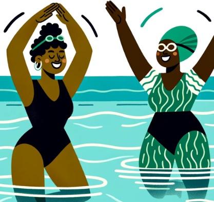 A couple of women in a pool

Description automatically generated