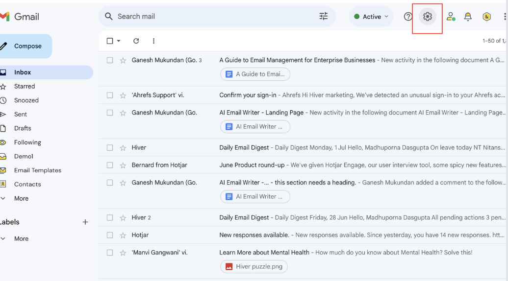 Gmail account UI