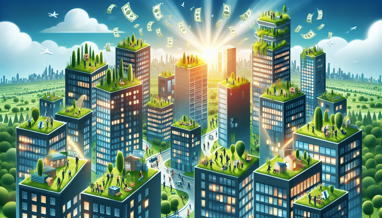 Illustration of economic and social benefits of green roofs