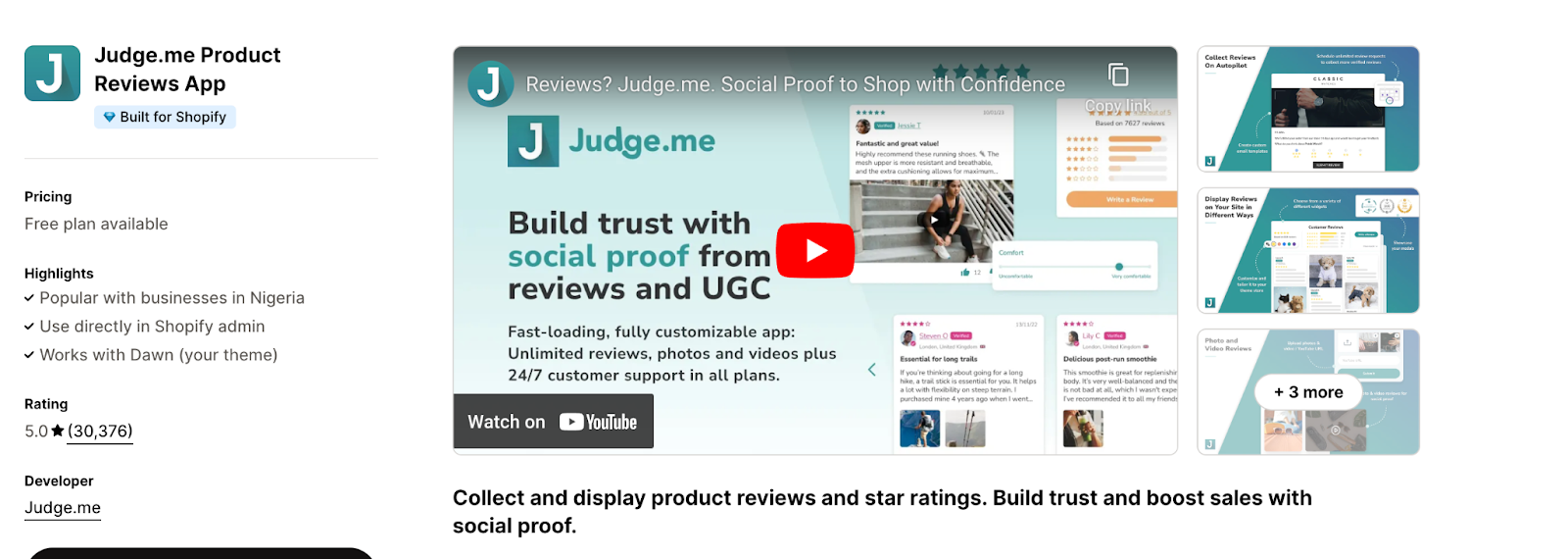 Judge.Me review app, one of the best apps for increasing sales on Shopify.