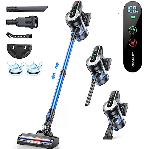 Roanow Cordless Vacuum Cleaner, 400W/30KPA Cordless Vacuum with LED Display, 50Mins Runtime Lightweight & Ultra-Quiet Stick Vacuum Cleaner for Carpet and Floor, Home, Pet Hair Cleaning