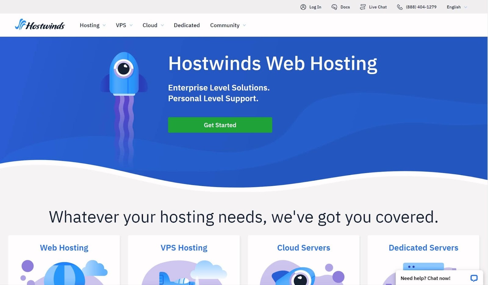 Screenshot of Hostwinds website