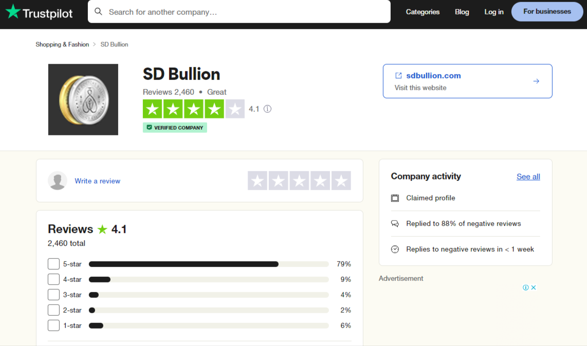 SD Bullion complaints and reviews on Trustpilot