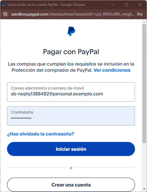 Autenticación en Sandbox en PayPal