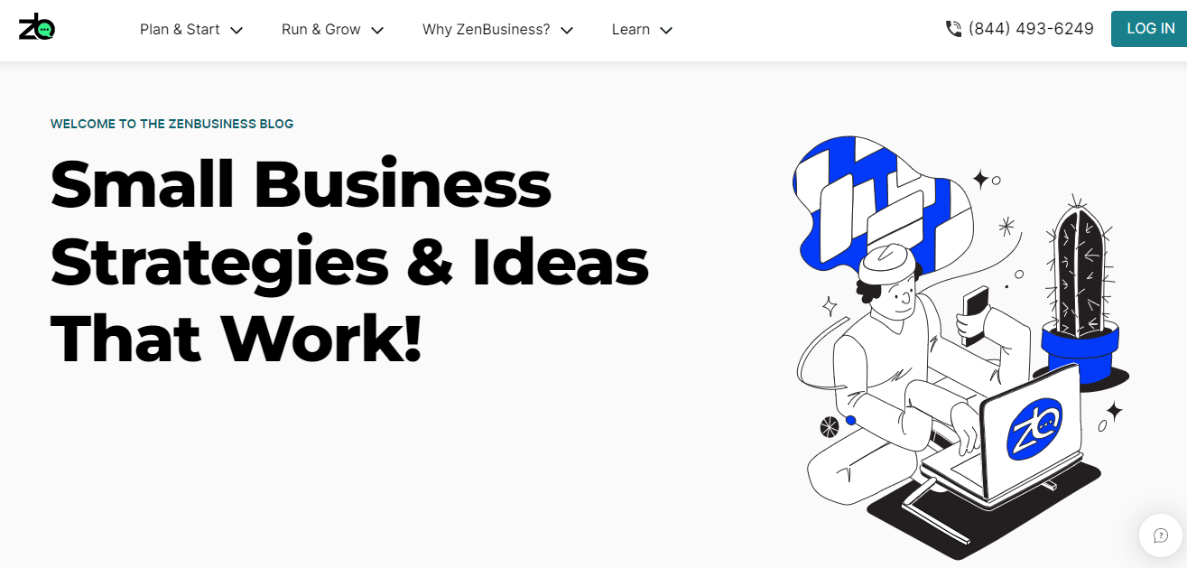 Homepage of Zen Business - one of the best blogs for small businesses