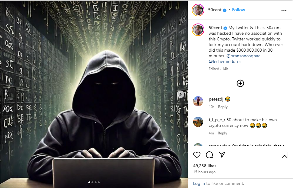 50 Cent targeted by hackers pushing fake cryptocurrency - 1