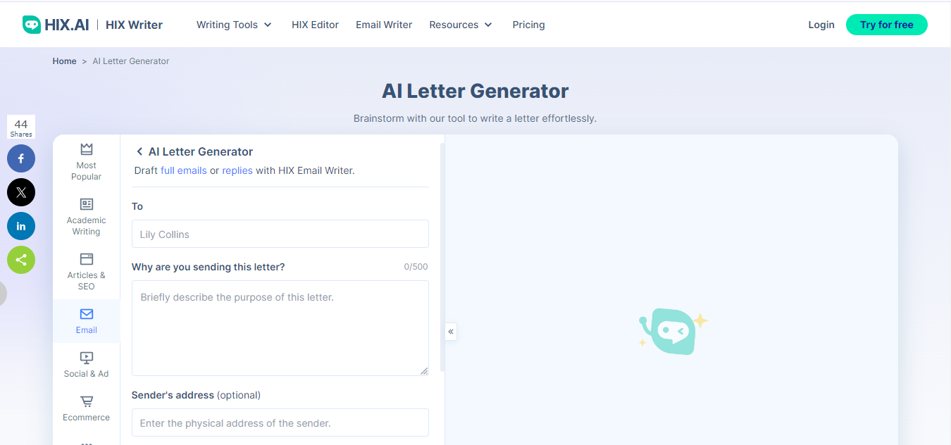 HIX.AI Letter Generator