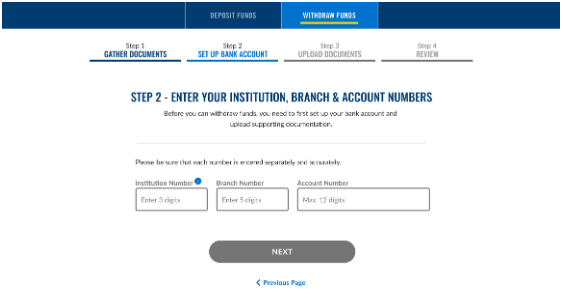 Withdrawal page