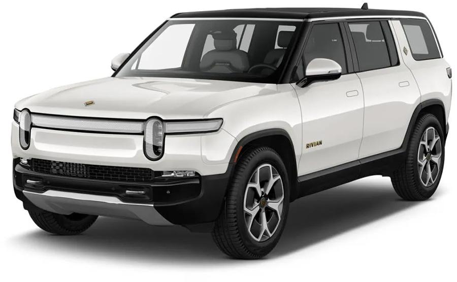 A white Rivian on white background