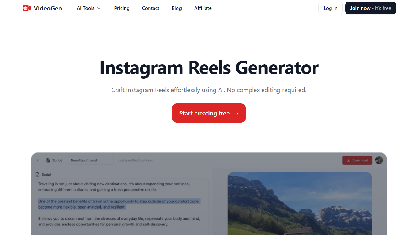 VideoGen Online Instagram Reels Generator