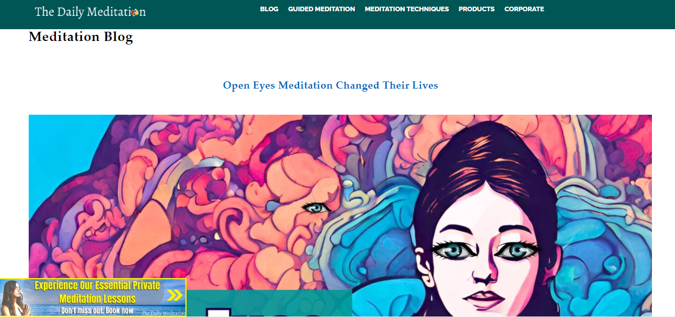 The Daily Meditation Blog homepage with great blog layout