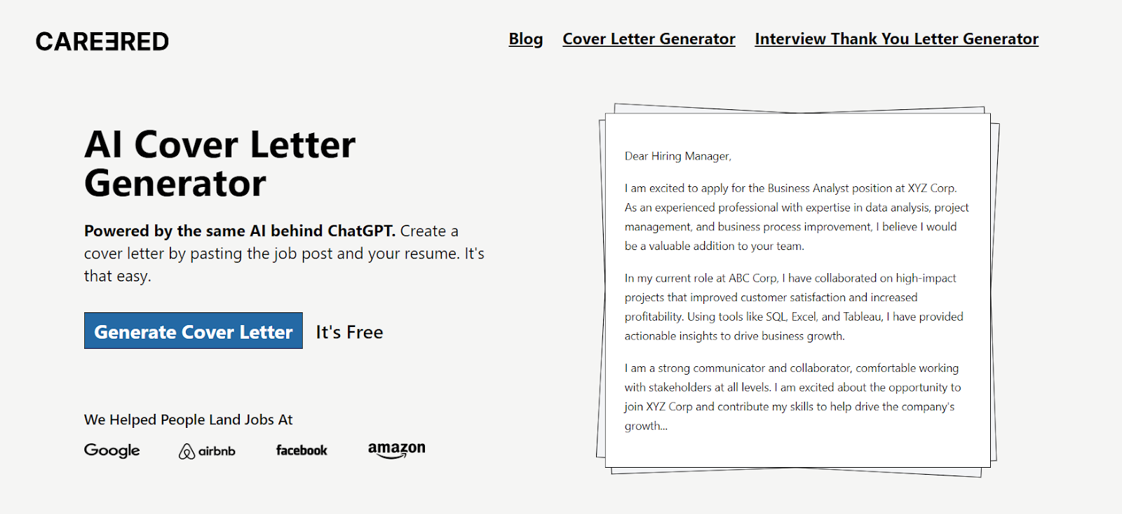 Careered.ai AI Cover Letter Generator