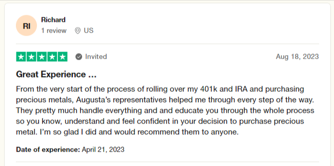 Augusta Precious Metals reviews on Trustpilot