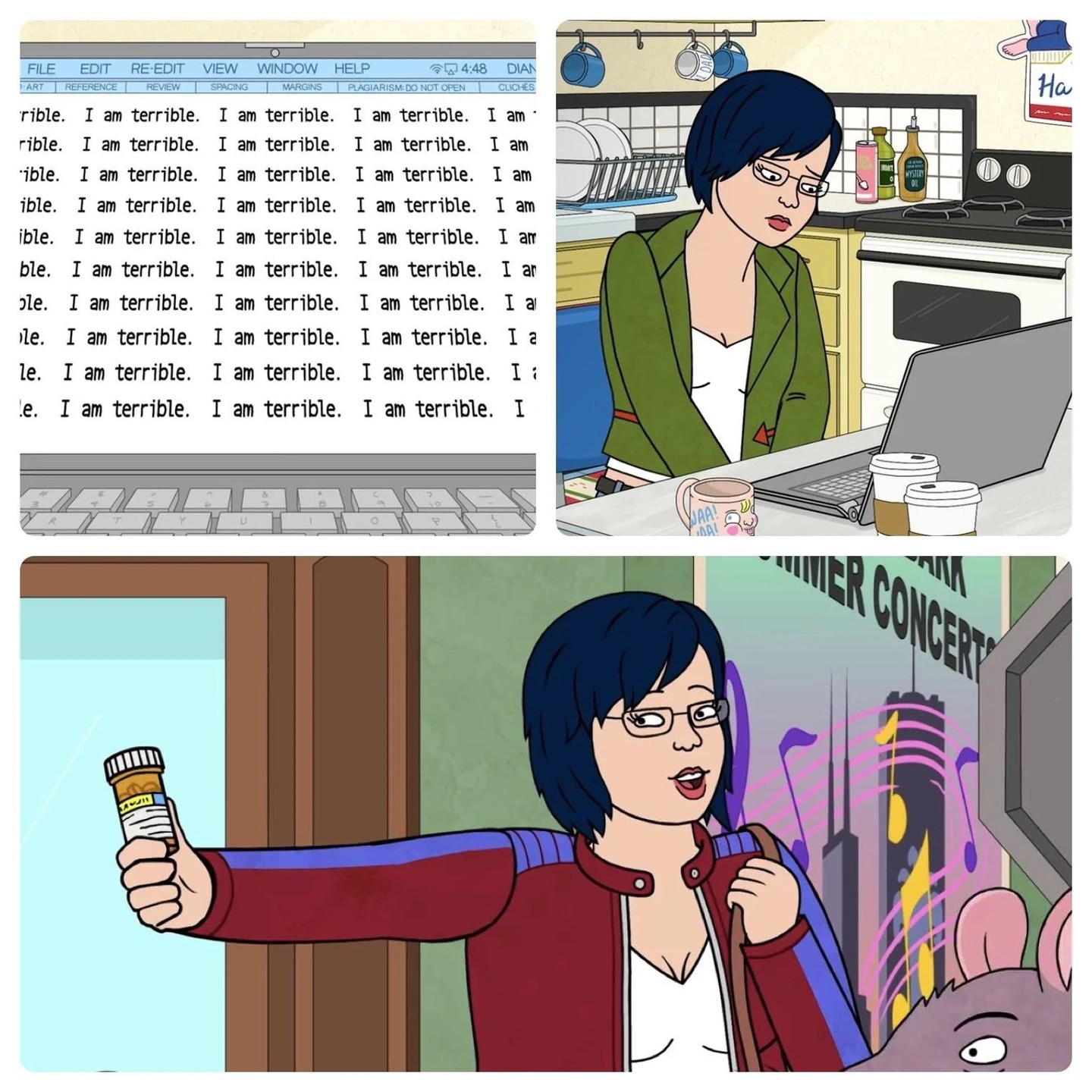 Ảnh: Diane Nguyễn dùng thuốc trầm cảm, series Bojack Horseman.