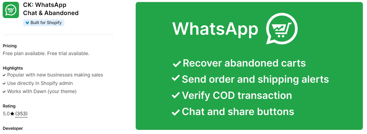 CK WhatsApp chat cart abandonment app