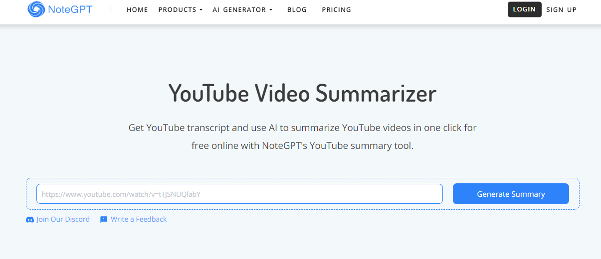 NoteGPT.io YouTube Video Summarizer