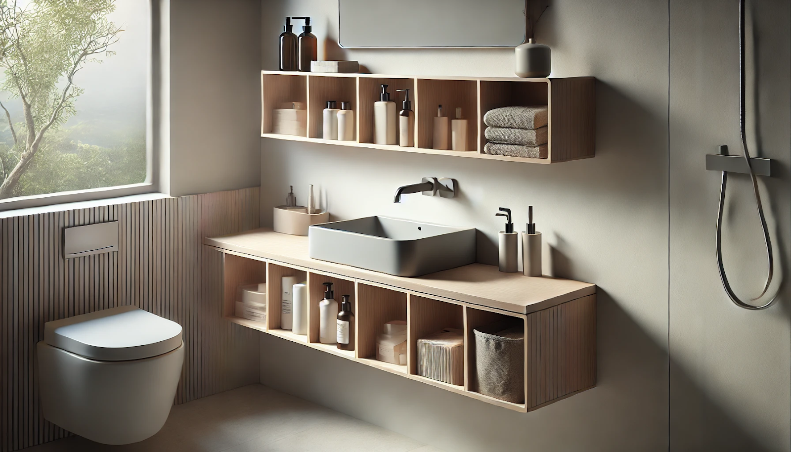 image showcasing bathroom shelves under the sink